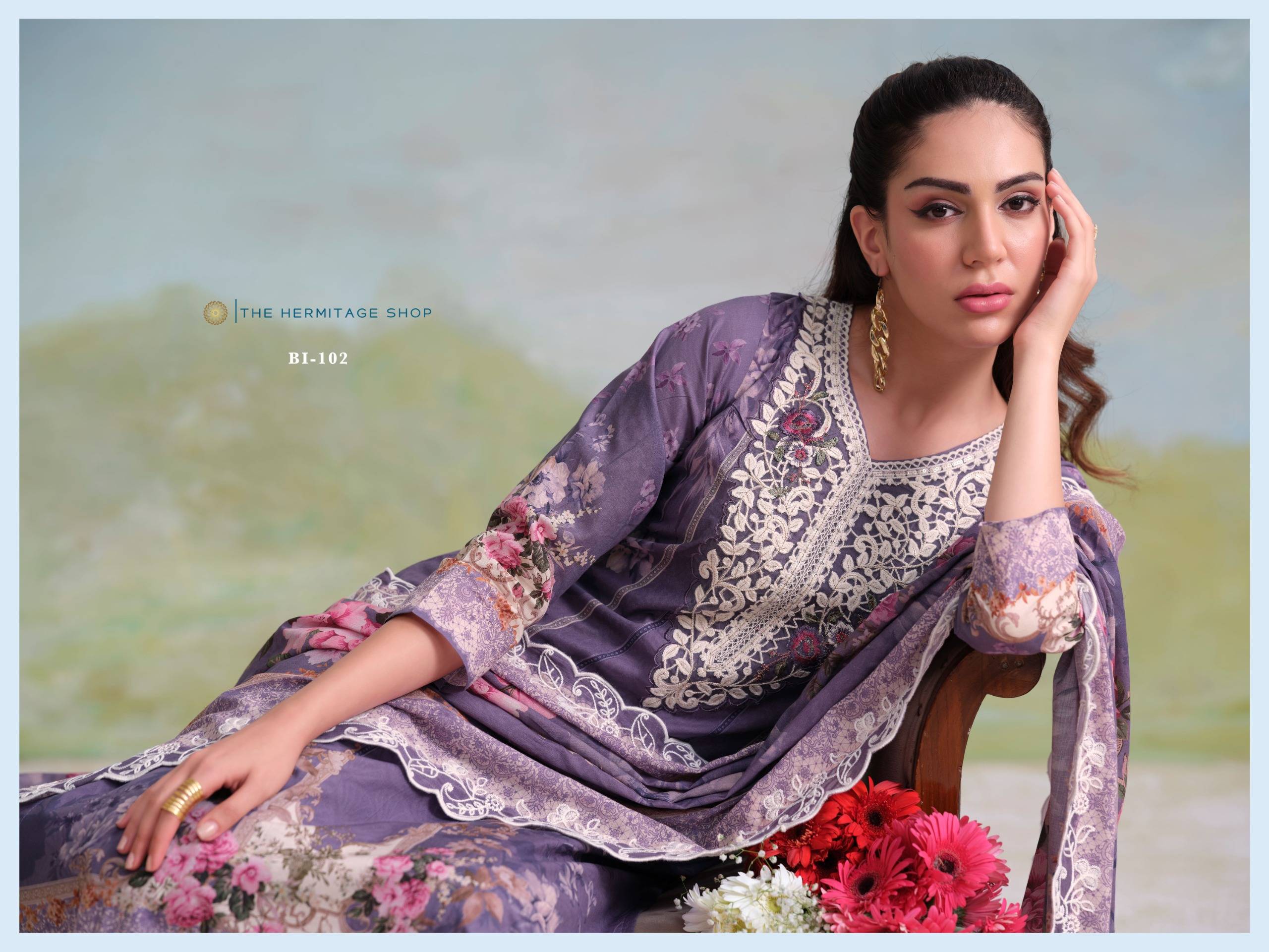 BINSAEED ORIGINALS by  THE HERMITAGE SHOP 101 To 104 Series Pakistani Stylish Beautiful Colourful Printed GIZA LAWN Dresses At Wholesale Price